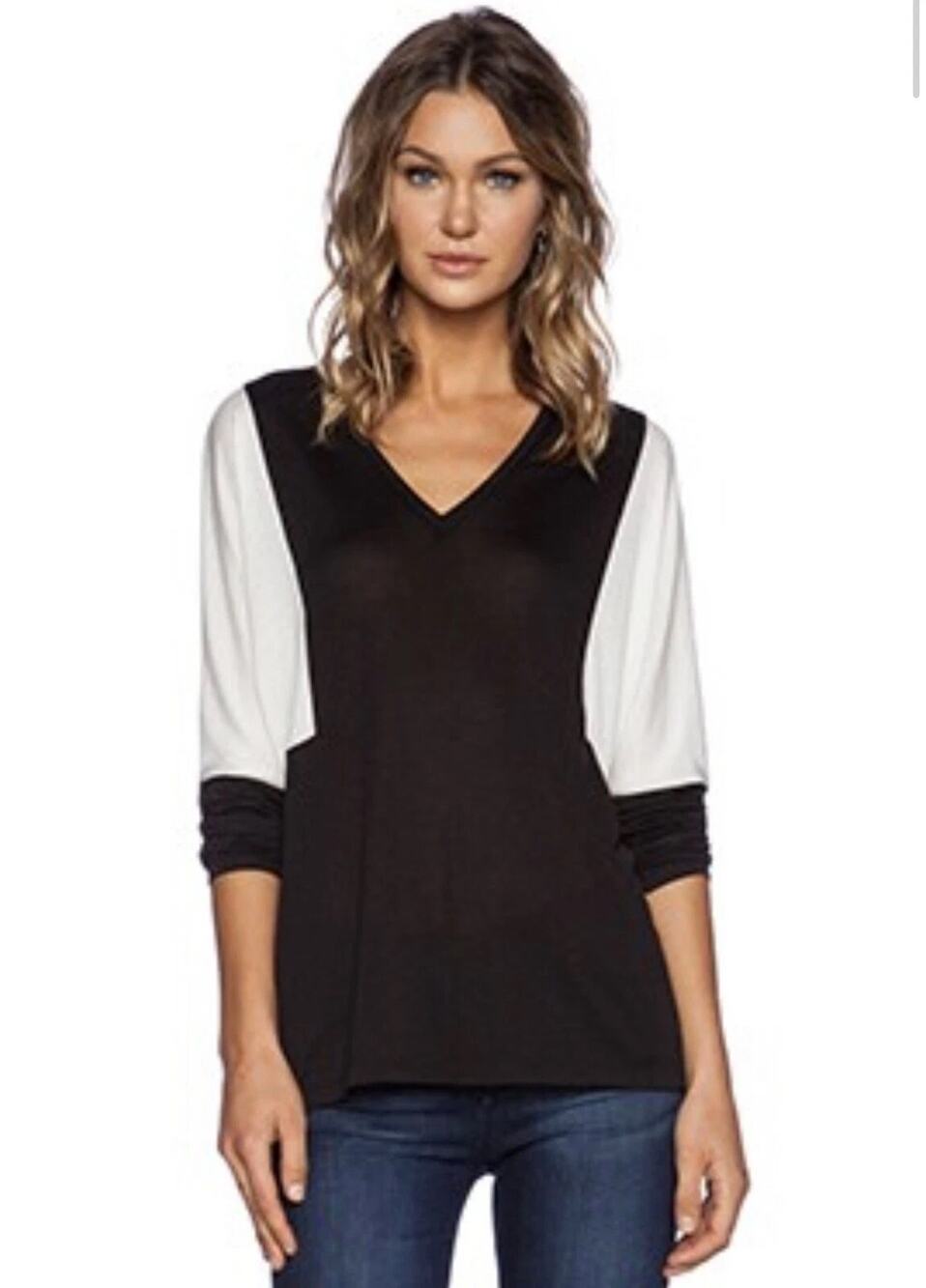 Vince Oversized Black White Colorblock V-Neck Tunic Top M Two Tone Minimalist